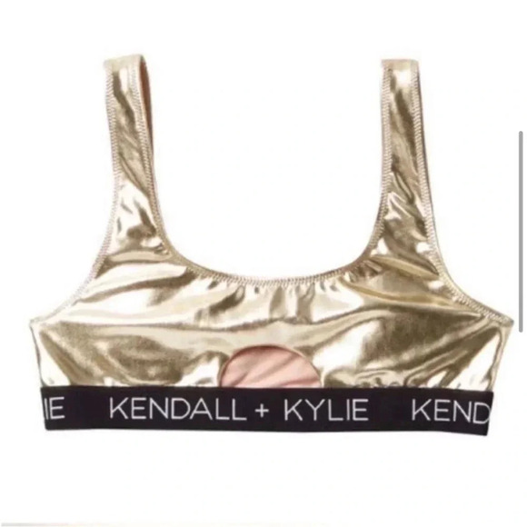 NWT KENDALL + KYLIE GOLD FOIL LOGO PEEKABOO BIKINI TOP SIZE MEDIUM & LARGE - Picture 7 of 12